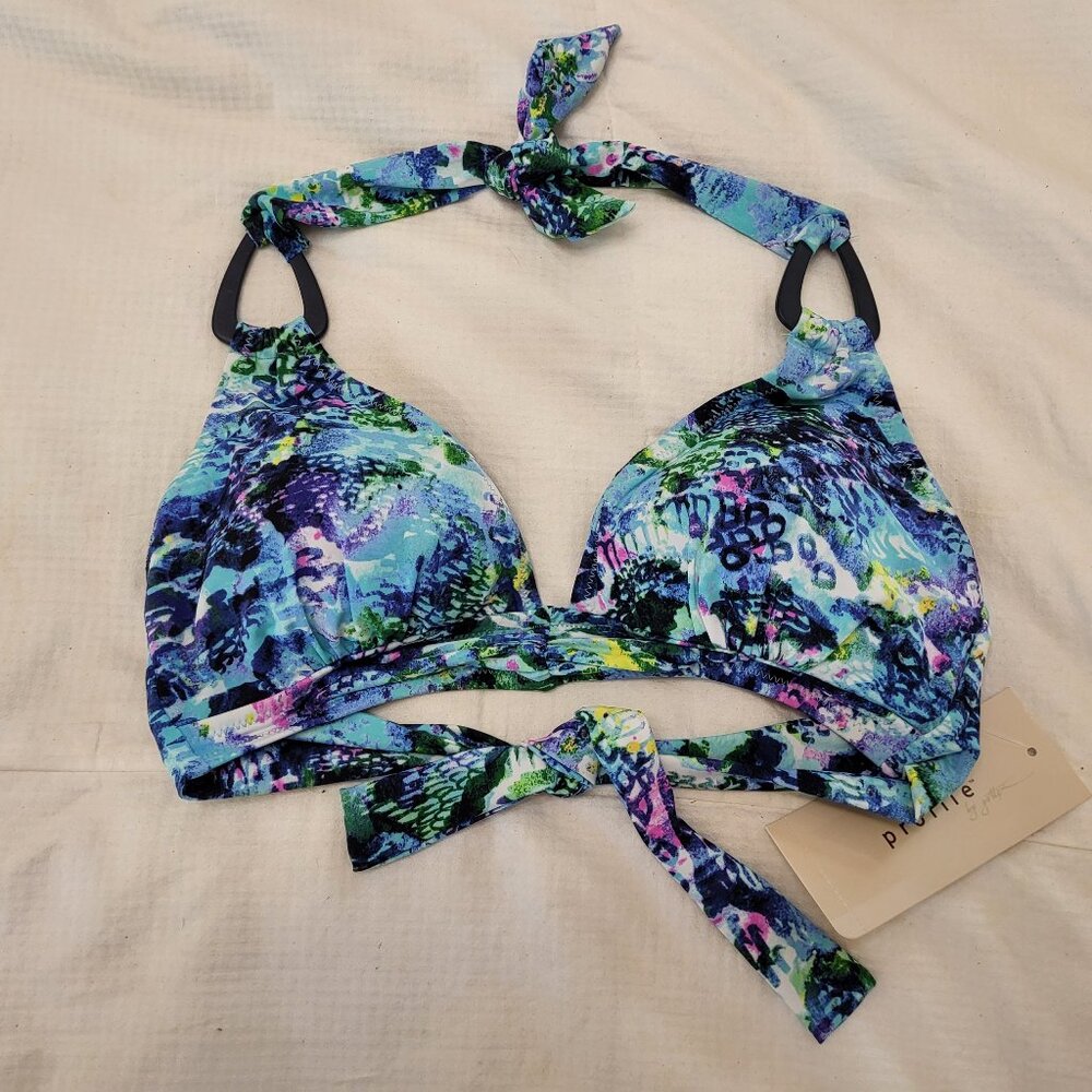 NWT Profile Blue Aqua Green Purple Print over Black 2 Piece Bikini Set - 8 - Picture 3 of 10